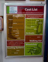 prostetic chart at the cambodian trust in sihanoukville